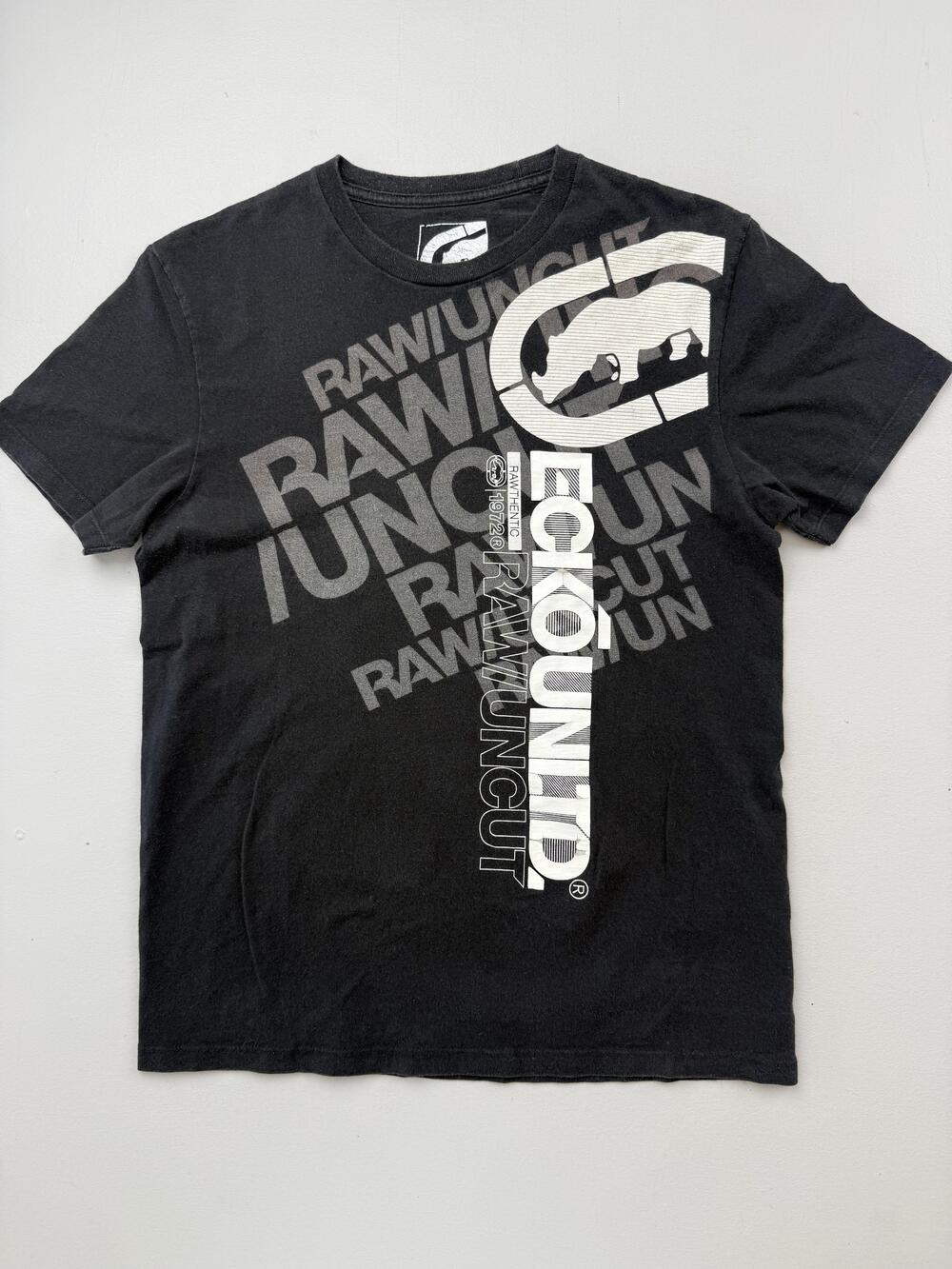 Ecko Unltd Shirt Mens Medium Black Raw Uncut Logo Graphic Tee Streetwear Urban